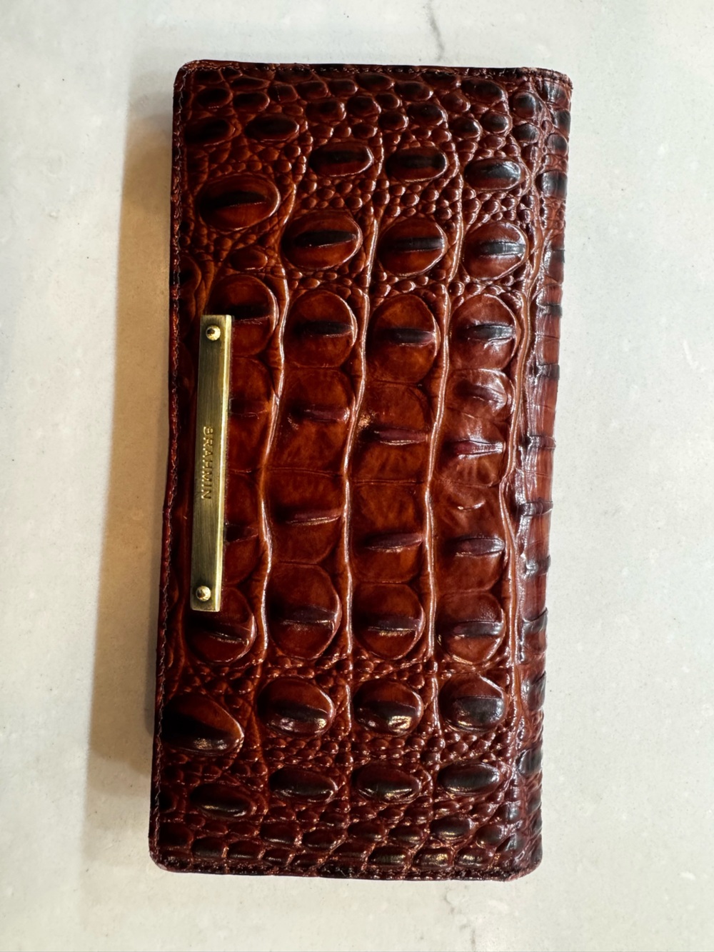 Brahmin Cognac Croc-Embossed Leather Andy Walket with Gold Plaque